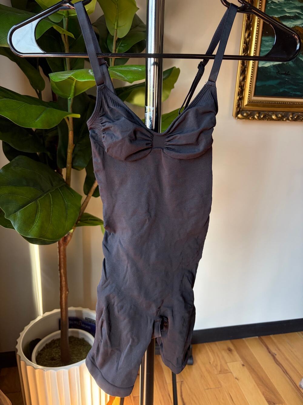 Skims Seamless Sculpt Mid Thigh Bodysuit Black Sz Small